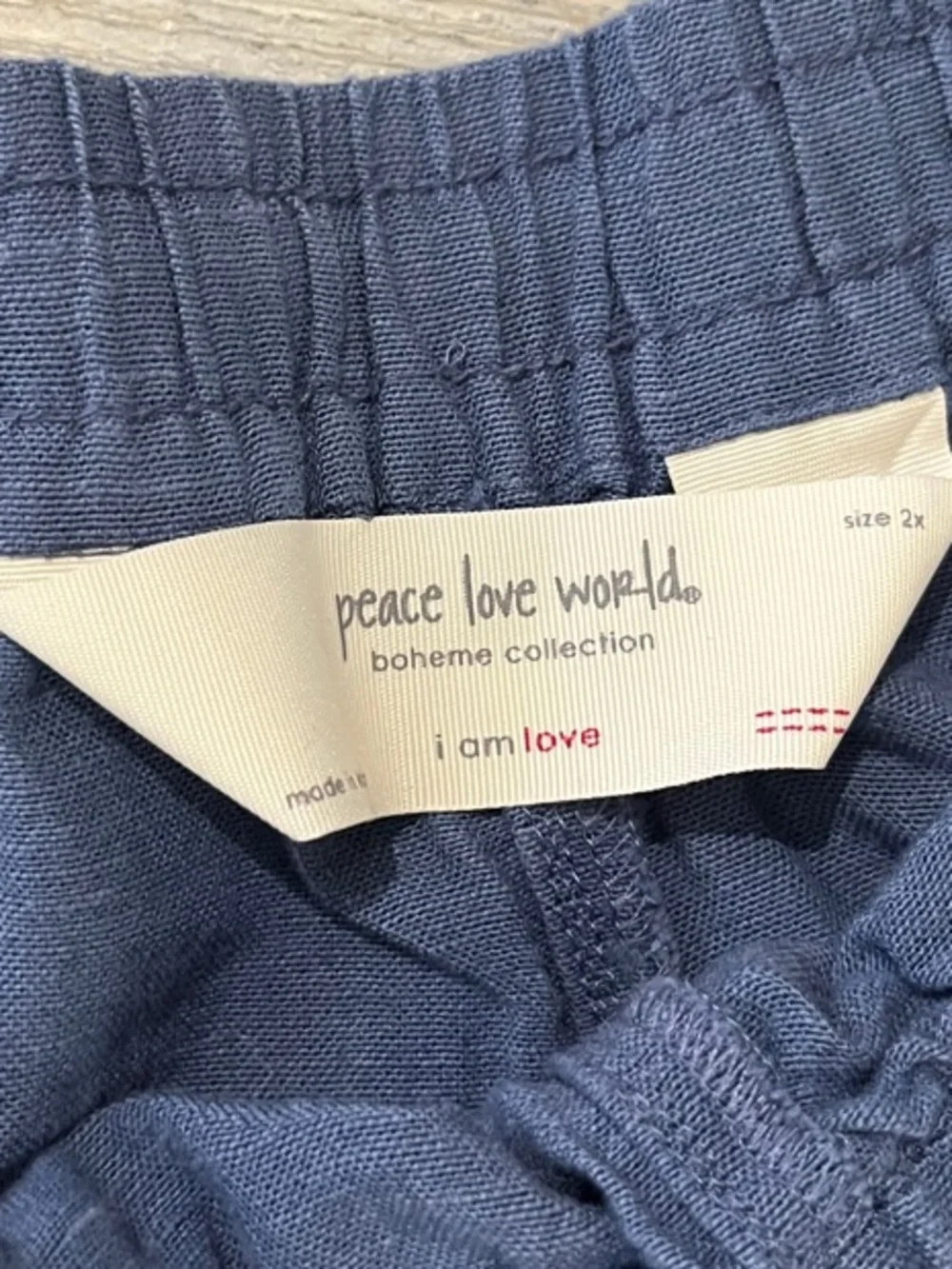 Peace Love World Women’s Indigo Drawstring Jogger Pants Sz 2X Casual TC0454